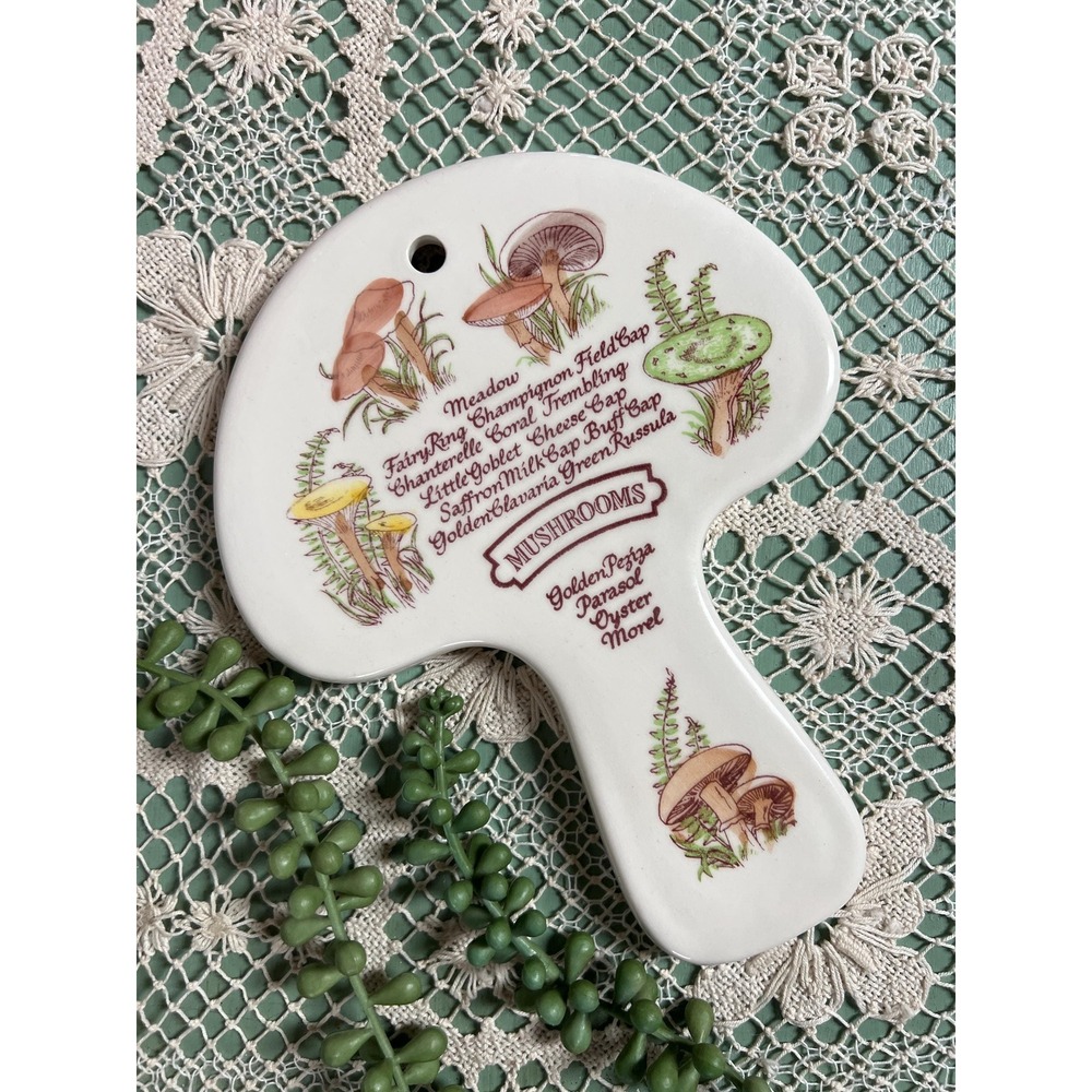 Vintage 1980 AVON Mushroom Spoonrest Wall Decor NOS Retro Handpainted Two Sided